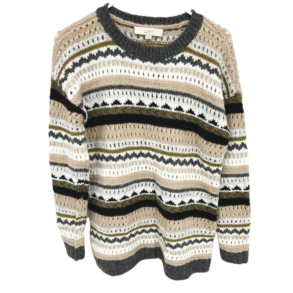 Womens Loft Striped Wool Blend Sweater Size S